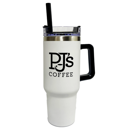 PJ's White 40 oz Handle Mug with Straw